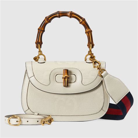 Sac Gucci Bamboo 1947 GG jumbo petit format en toile blanc .